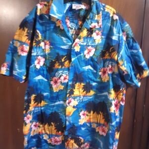 Men's XL Tropical Blue Hawaiian Shirt Made In Hawaii USA